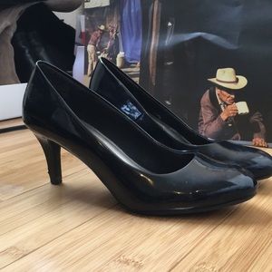 Black Patent Faux-Leather Heels
